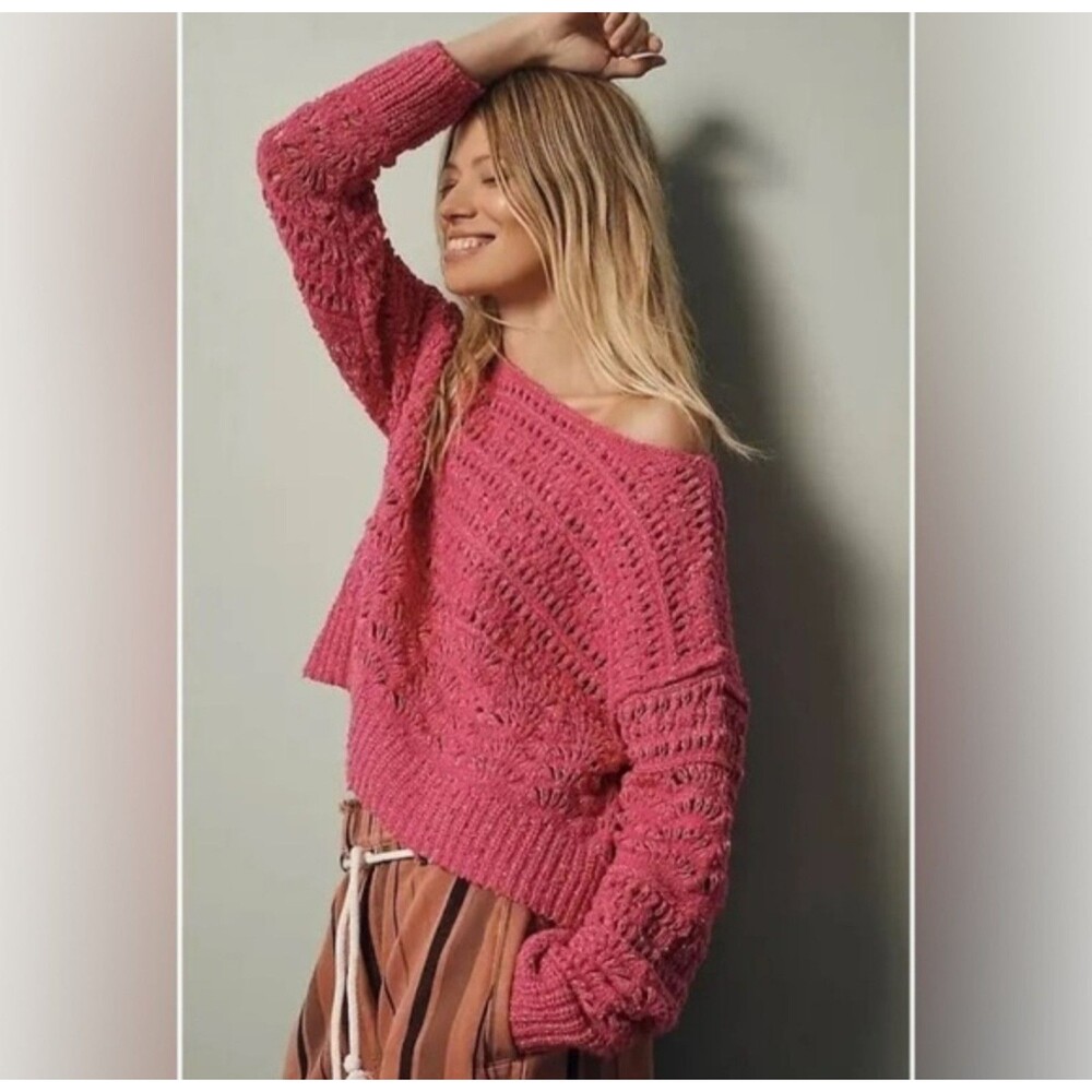 Pilcro Palmer open stitch pull over Sweater pink slouchy Size XS beach